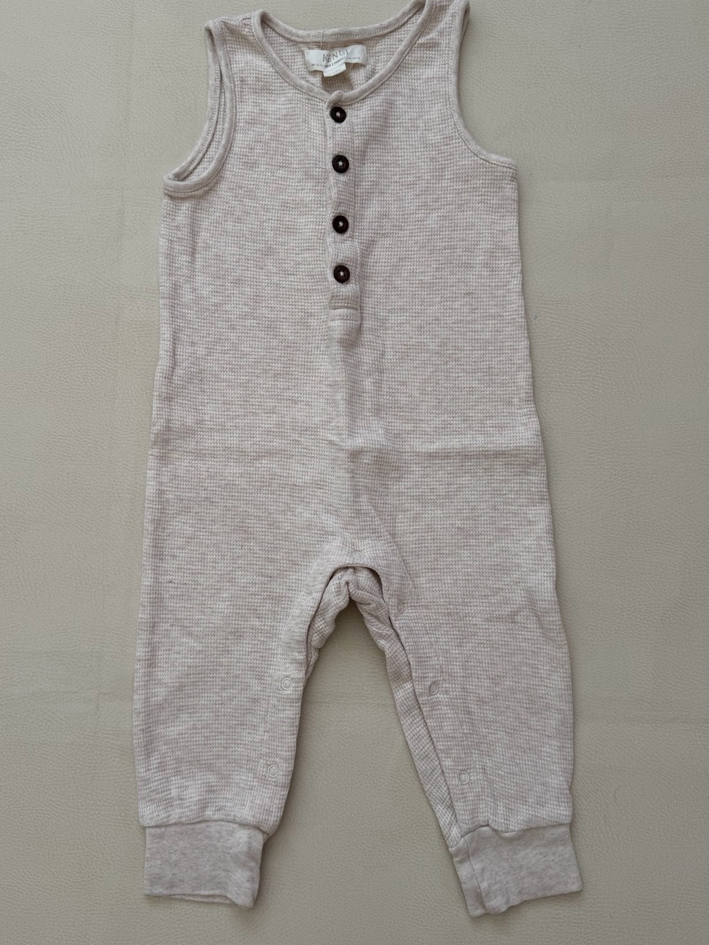 Colored Organics Neutral Waffle Knit Sleeveless Baby Romper with Buttons 6-12M